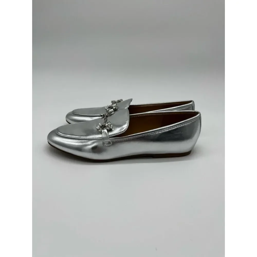 Nine West Bennit Bit Chain Loafers Metallic Silver - Size 6M